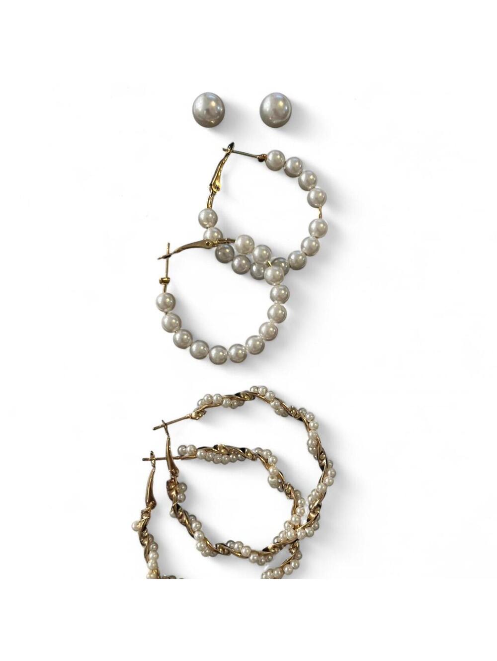 A set of 3 Vintage Gold-Tone and Faux-Pearl earrings
